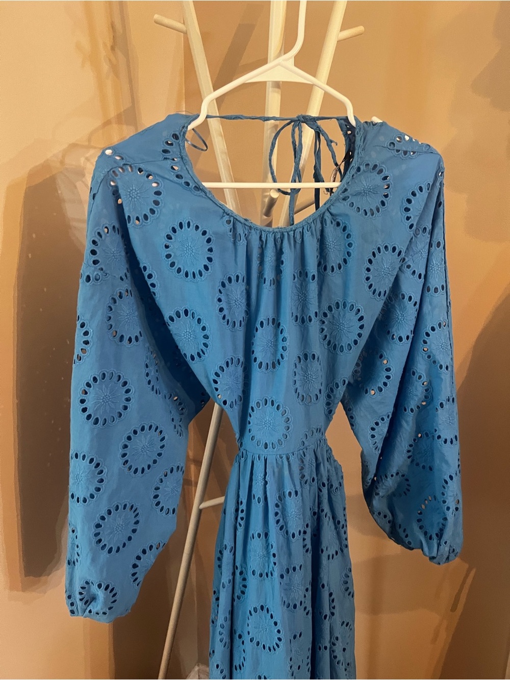 Zara Blue Eyelet Maxi Dress with Puff Sleeves - Picture 5 of 8